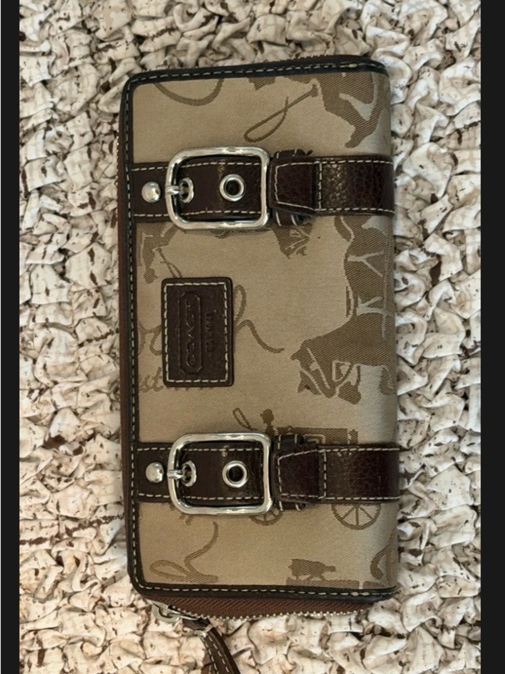 Vintage Coach Zoe Iconic Horse Carriage Canvas Leather Trim Zip Around Wallet